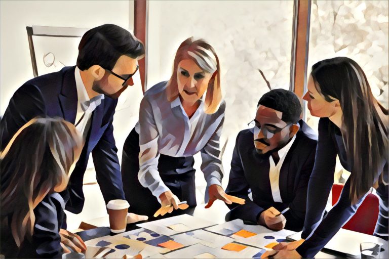 Leadership team engaging in high-impact leadership training, developing strategic decision-making skills for high-stakes environments.